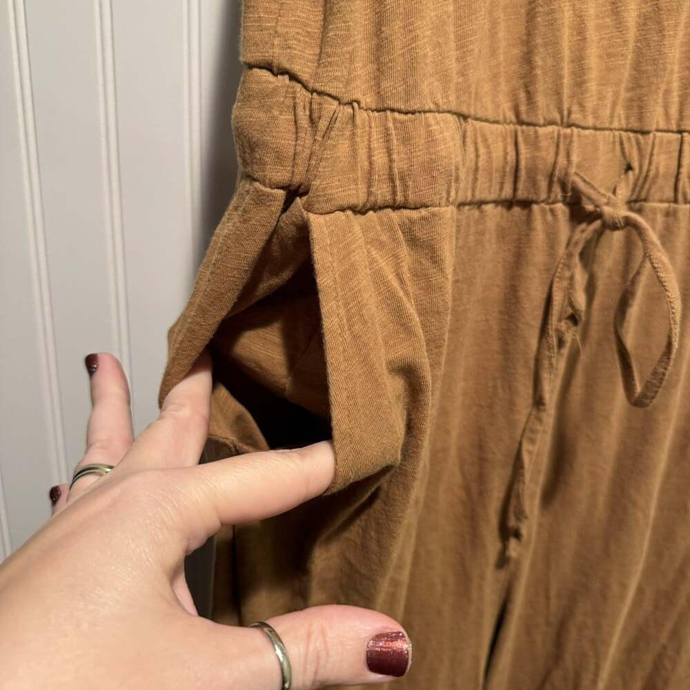 Three Bird Nest Set To Go Sleeveless Jumpsuit Cardigan Camel Size XL - Picture 5 of 12